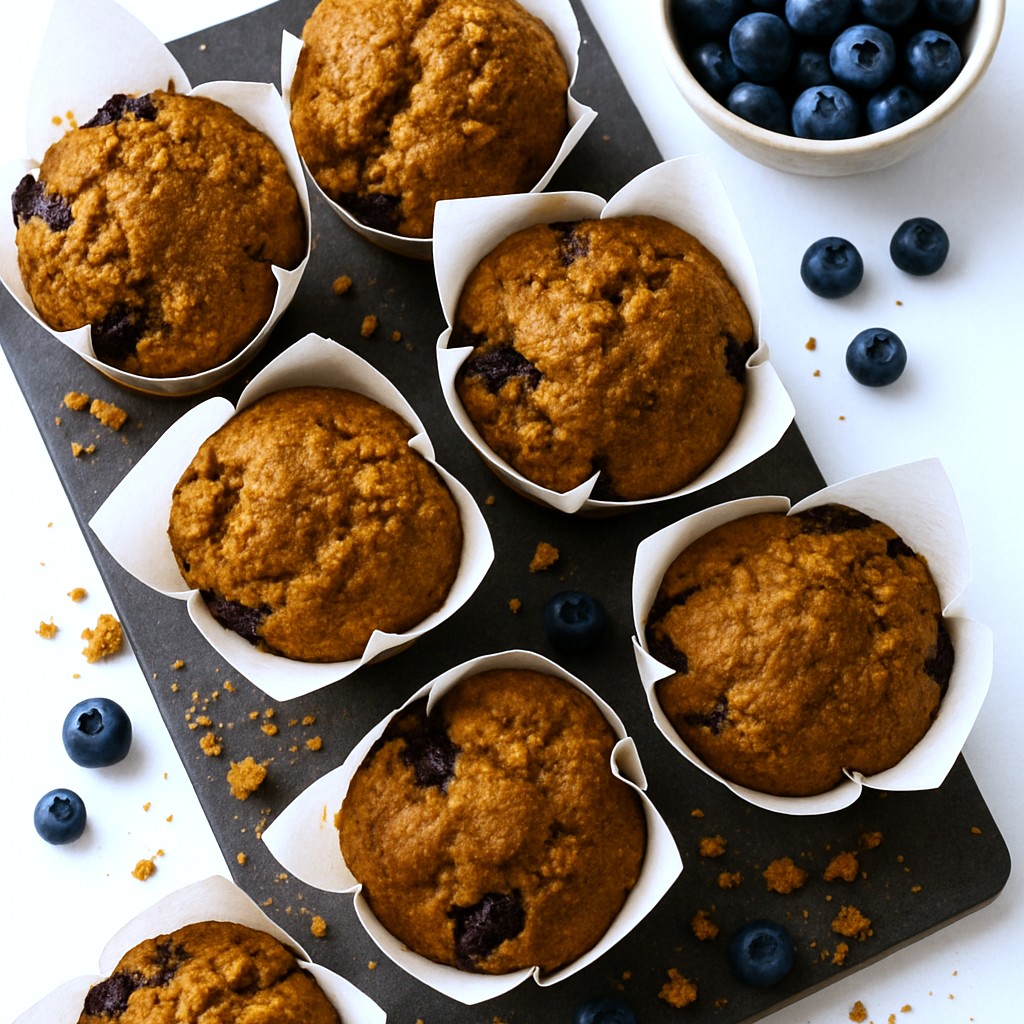Blueberry muffins on cooling surface after baking