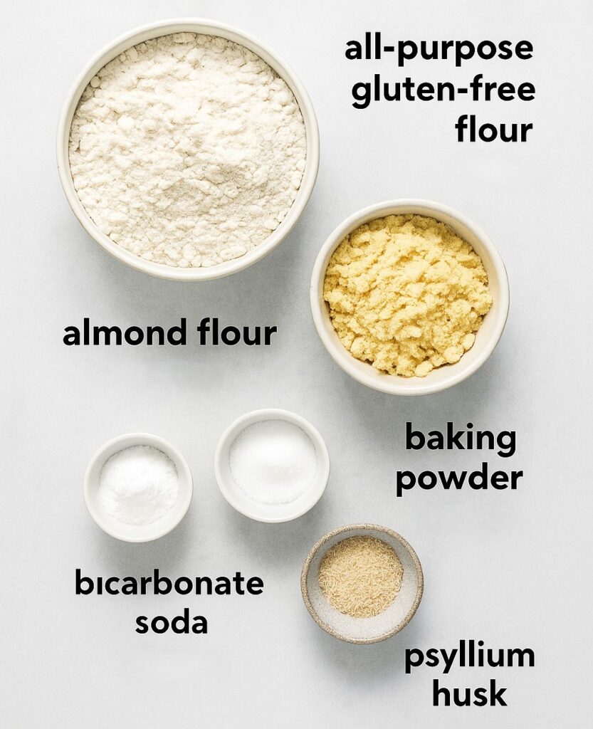 a top view of bowls with muffins dry ingredients
