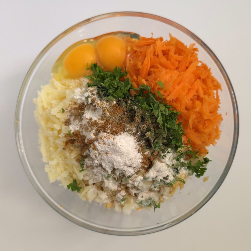 chickpea patties ingredients before mixing in a bowl